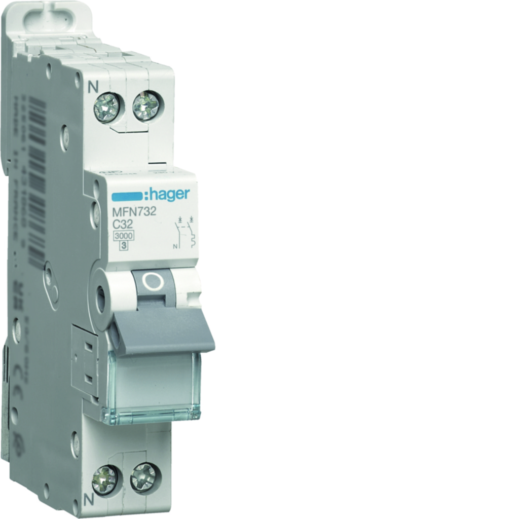 Disjoncteur Phase + Neutre 32A 3kA Courbe C bornes à vis 1 Module