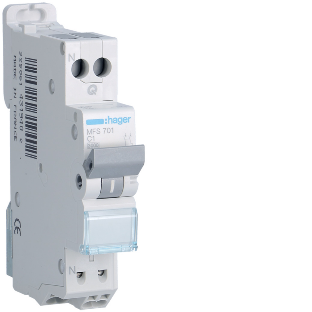 Disjoncteur Phase+ Neutre 1A 3kA Courbe C connexion automatique SanVis 1 Module