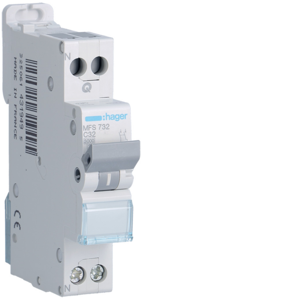 Disjoncteur Phase+ Neutre 32A 3kA Courbe C connexion automatique SanVis 1 Module
