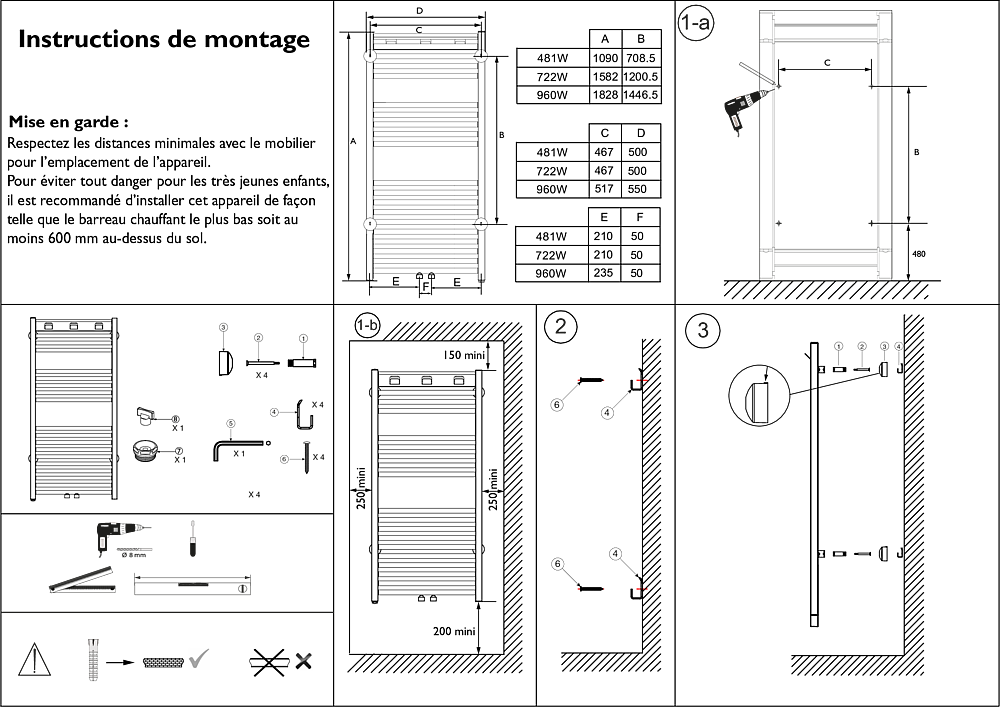 Sèche-serviettes Riva 3 eau chaude raccordement collecteur 0481W brun terracotta