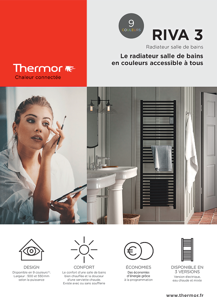 Sèche-serviettes Riva 3 eau chaude raccordement collecteurs 0481W gris roche