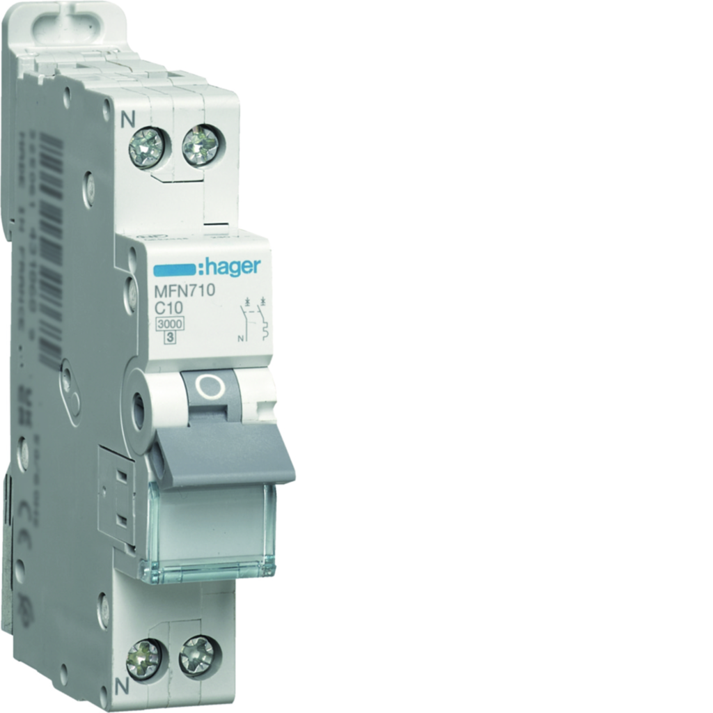 Disjoncteur Phase + Neutre 10A 3kA Courbe C bornes à vis 1 Module