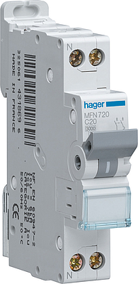 [HAGMFN720] Disjoncteur Phase + Neutre 20A 3kA Courbe C bornes à vis 1 Module