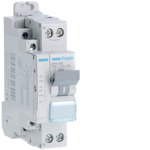 [HAGMFN916] Disjoncteur fil pilote Phase + Neutre 16A 3kA Courbe C bornes à vis 1,50 Modules