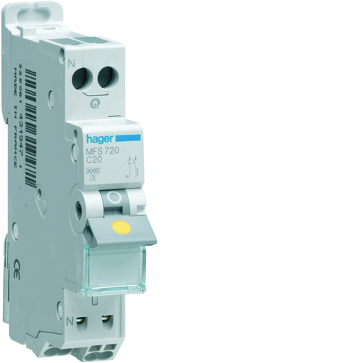 [HAGMFS720] Disjoncteur Phase+ Neutre 20A 3kA Courbe C connexion automatique SanVis 1 Module